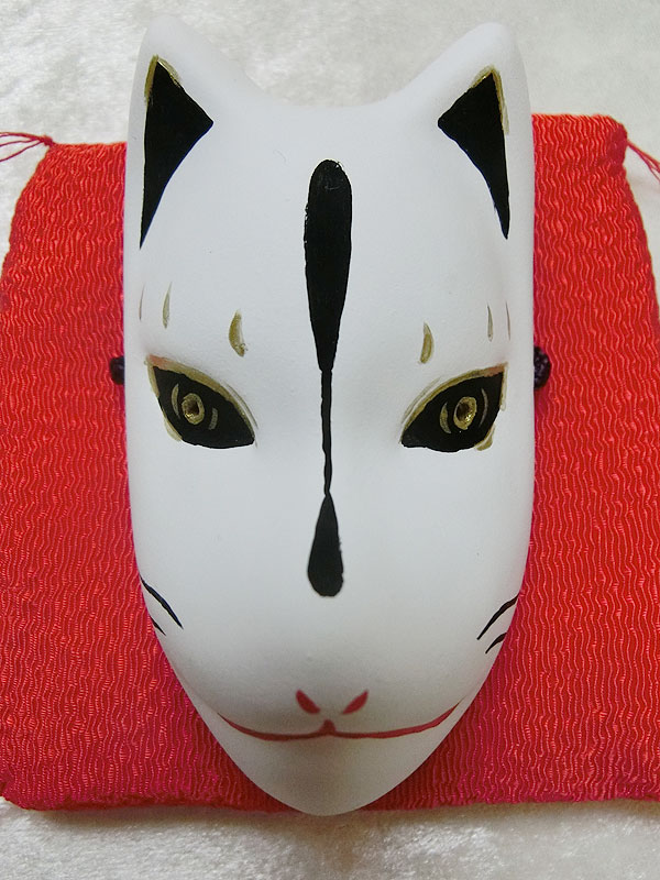 小きつね面(白・黒彩色)