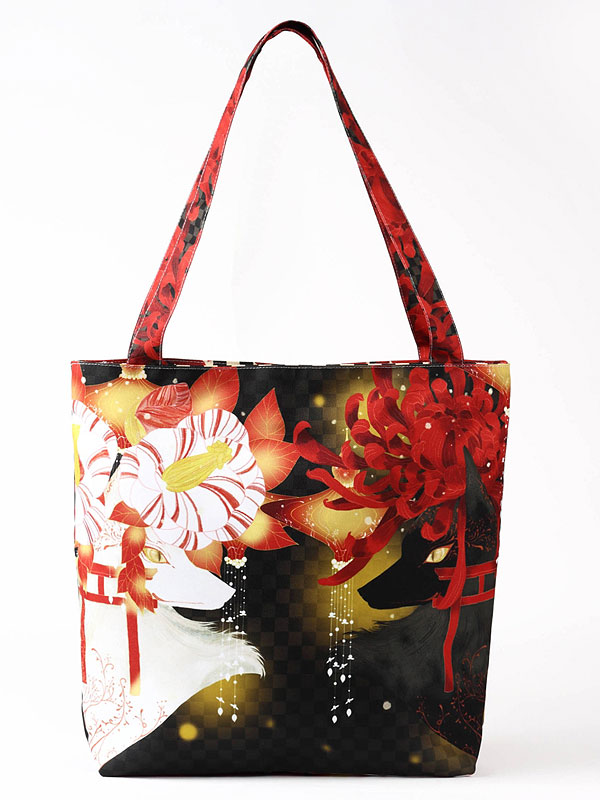 ファスナーバッグ「菊花椿花狐」